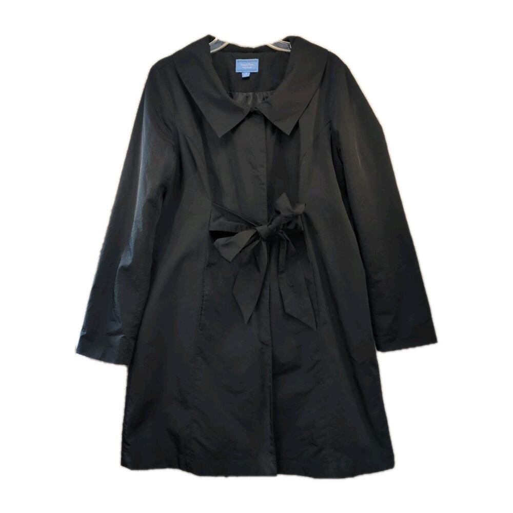 Simply Vera Vera Wang Women’s M Black Trench Coat Snap Front Tie Waist Raincoat - Picture 2 of 8